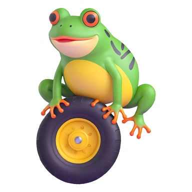 frog head on a tire with legs sprouting and walking sticker