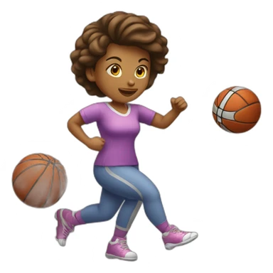 female playing football with small basket ball sticker