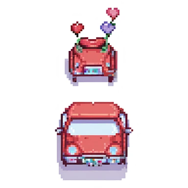 red car with hearts, pixel art style sticker