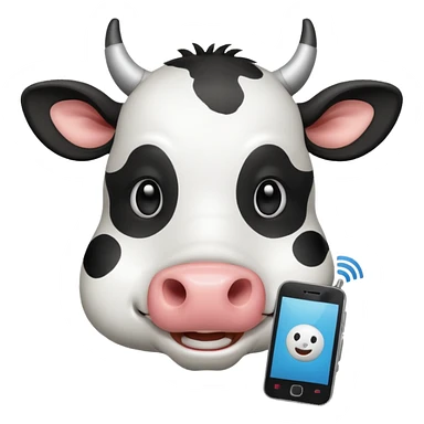 cartoon cow's head with cell phone sticker