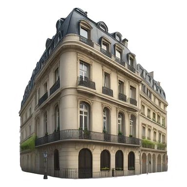 “Haussmannian building with ornate stone facade, wrought-iron balconies, tall arched windows, and mansard roof in classic Parisian style” sticker