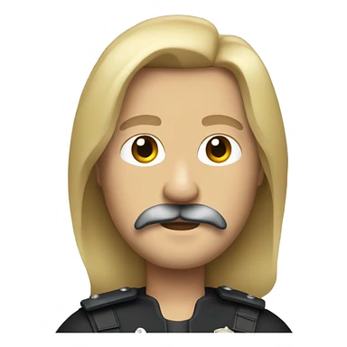 make a  police officer with long hair, leather jacket, machete moustache sticker