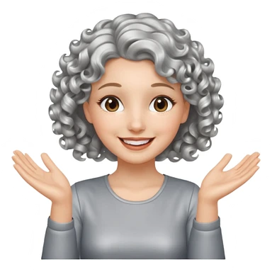 silver, short, wavy-haired with curls, smiling pretty lady, silver top, clapping hands

 sticker