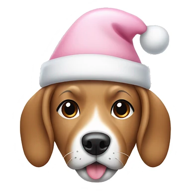 Dog with light pink Christmas hat and white bone in mouth sticker