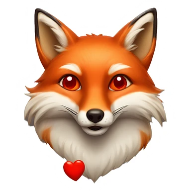 deep lush red fox face with tiny red heart instead of eyes sticker