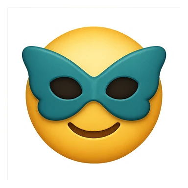 yellow face with teal butterfly mask emoji, digital illustration sticker