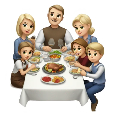 Russian family of 7 members eating dinner together at kitchen table sticker