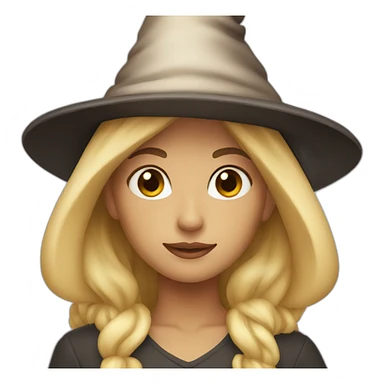 blonde with brown eyes, with a witch hat on her head sticker