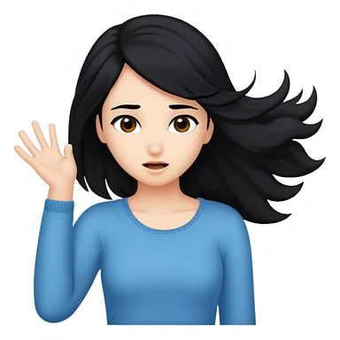 Girl with fair skin and black hair flipping hair back sticker