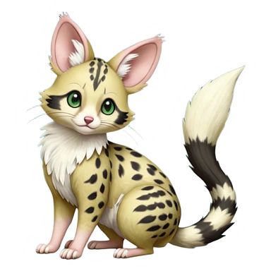 Dark-Green, black-pointed, soft natural realistic romantic vintage antique divine beautiful elegant pretty precious cute young youthful  Fakémon-Pokémon-opossum-feline-mouse-serval-caracal-chinchilla-Minccino-Cinccino-Meowstic-rodent-hybrid-creature with a tail (full body) sticker