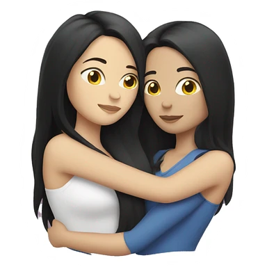 Lesbians cuddling. Both have long black hair and white skin. sticker