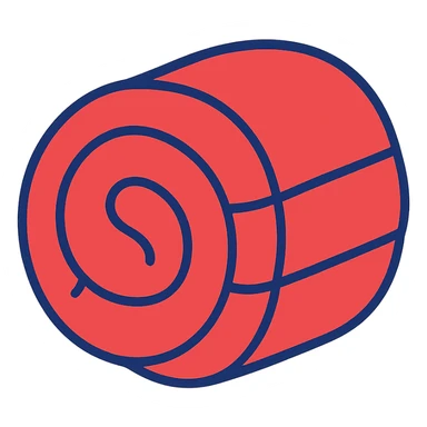 red sleeping bag rolled up into a circle, minimal flat style sticker