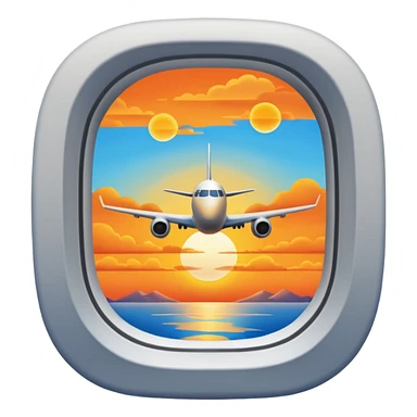 Plane window with sunset blue sticker