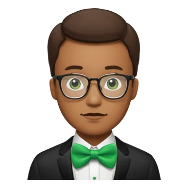 a man with glasses and a green bow tie sticker