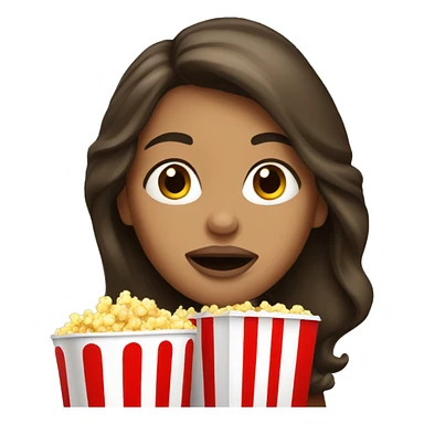 Long hair brunette woman light skin putting popcorn in her mouth  sticker