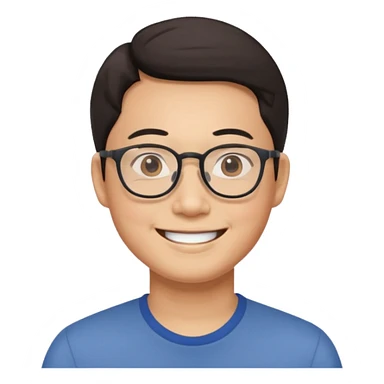 male Asian face with glasses, smiling, minimal background sticker