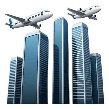 plane flying towards two identical sky scrapers sticker
