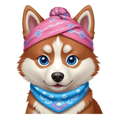 disney-style red siberian husky with blue eyes wearing a pink bandana sticker
