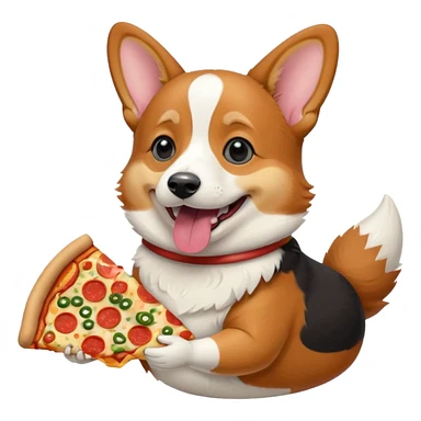 black tri-color corgi eating pizza sticker