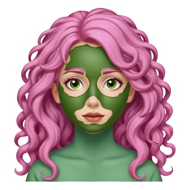 pink haired very long curly haired woman with full full face green clay mask sticker