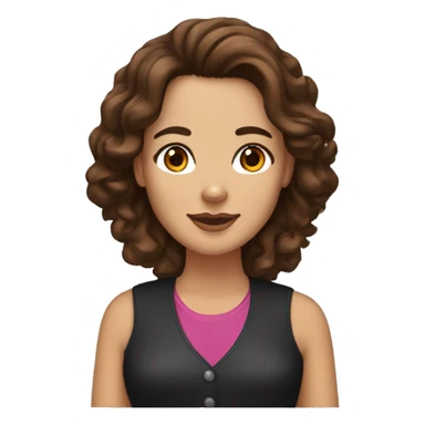 White woman with brown hair and brown eyes with Bernese mountain dog sticker