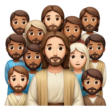 Jesus with his disciples and followers, a group of people gathered around Jesus sticker
