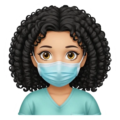 a pretty tan bratz girl with black curly hair. no makeup, looking sick, wearing a mask sticker