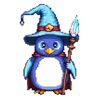 penguin wizard with a pointy hat and magic staff sticker