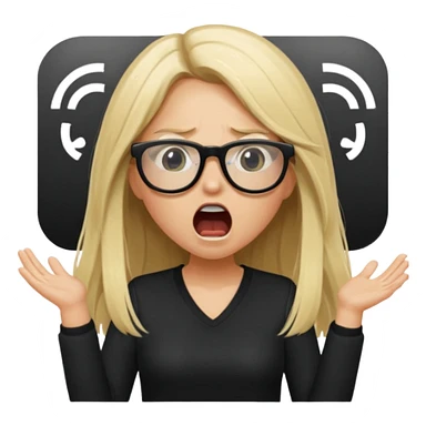 blonde girl with long hair, white glasses, black clothes, shouting bad words sticker