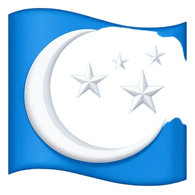 flag of East Turkistan, blue background, white crescent moon and star, paper craft style sticker