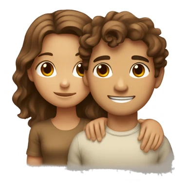 girl with wavy brown hair hugging tan boy with brown hair sticker