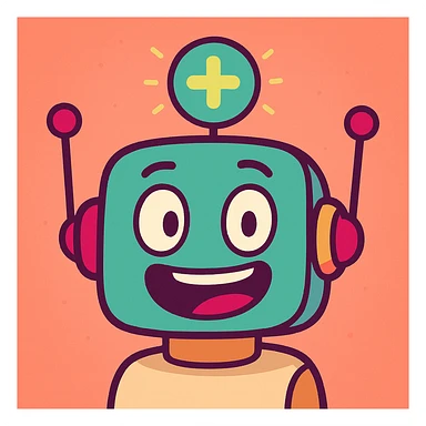 cheerful robot head with glowing plus symbol, Slack signature colors, new user created Slack webhook bot, modern and simple sticker