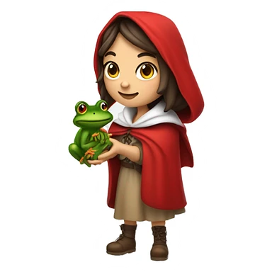 mature little red riding hood brunette with braids and hood on holding a frog in her hands sticker