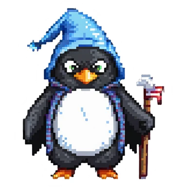 angry wizard penguin wearing pajamas walking sticker