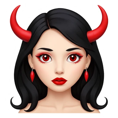skin red A girl's face with cheekbones, long black hair, small red horns, big lips sticker