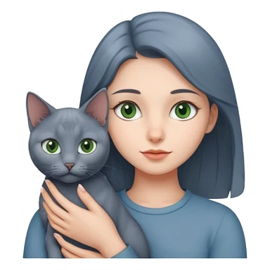 girl holding a russian blue cat with green eyes sticker