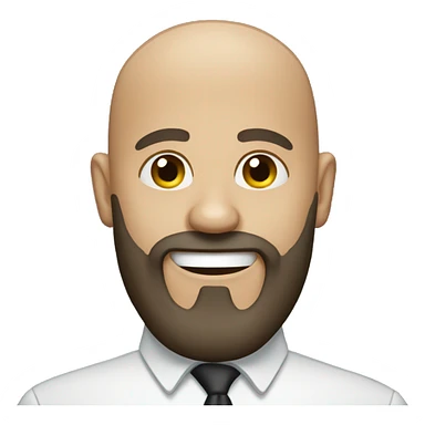 A bald man with a dark beard and a grin on his face. sticker