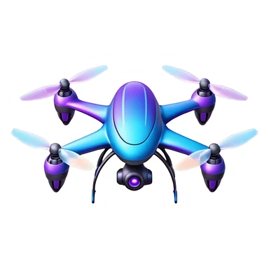 Galaxy drone emoji, with 4 wings cosmic purple blue gradient, glowing stars texture, neon propellers, 3D glossy, futuristic, transparent background. sticker