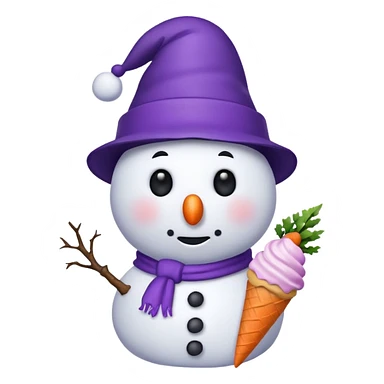 snowman wearing purple cap with ice cream  sticker