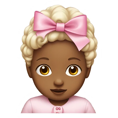 white baby wearing a pink bow sticker