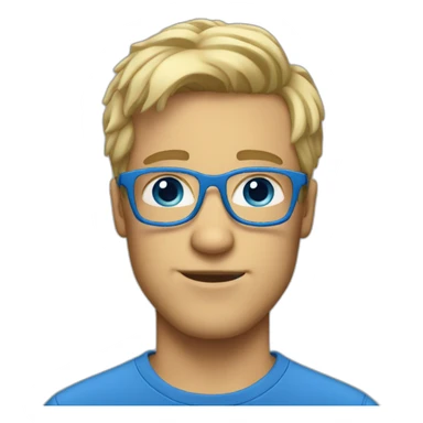 White guy with blonde hair and blue glasses and a little scruff sticker