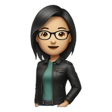 Asian girl in glasses and leather jacket sticker