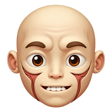 cute face with outer layer of skin removed showing detailed muscle textures and tissue, friendly and non-scary sticker