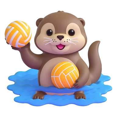 extremely cute otter floating on water with big eyes holding a volleyball sticker