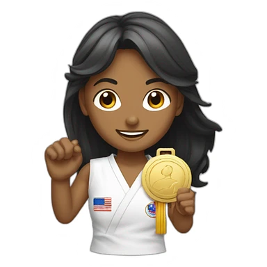 Une fille qui a gagné au taekwondo qui montre sa médaille d'or sticker