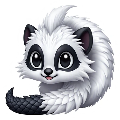 Fantasy-fantasy creature, black ears, no Scapha, black long scaly tail, big eyes, black eyes, white fur, black claws, cute, adorable, nostril holes sticker