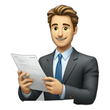 business man checking balance sheets sticker