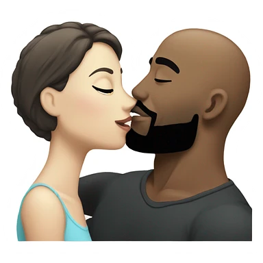 White brunette kissing muscular black bald man with beard sticker