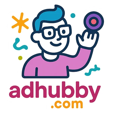 Logo for adhubby.com, a creative multi-agent agency, fun and friendly, suitable for small businesses, features playful elements, modern style, tech-inspired, vibrant colors sticker