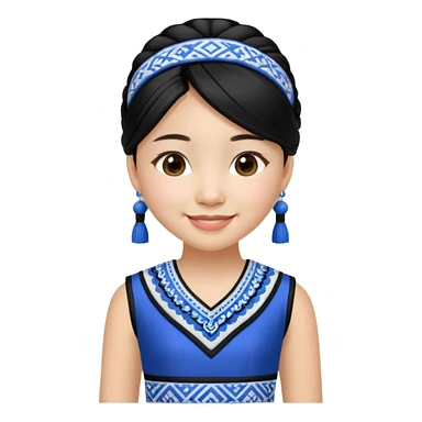 Make a hmong girl emoji in a blue, white, and black Hmong inspired dress sticker
